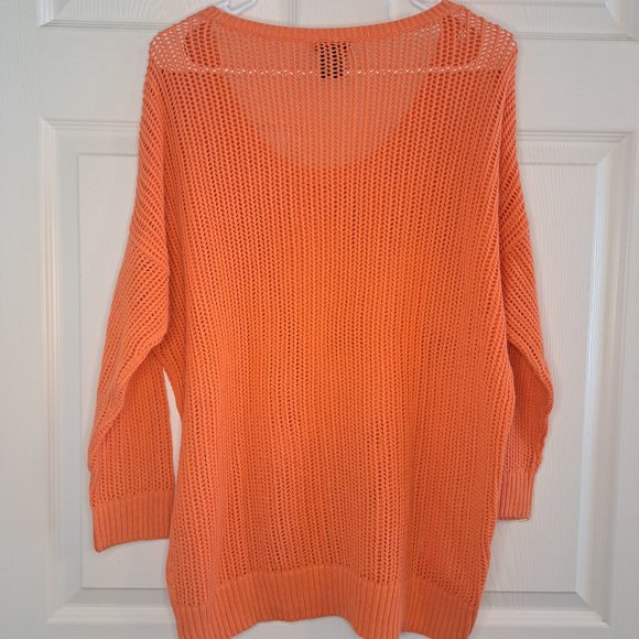 Calvin Klein Jeans Coral Orange Open Weave Sweater Size Large - Picture 3 of 6